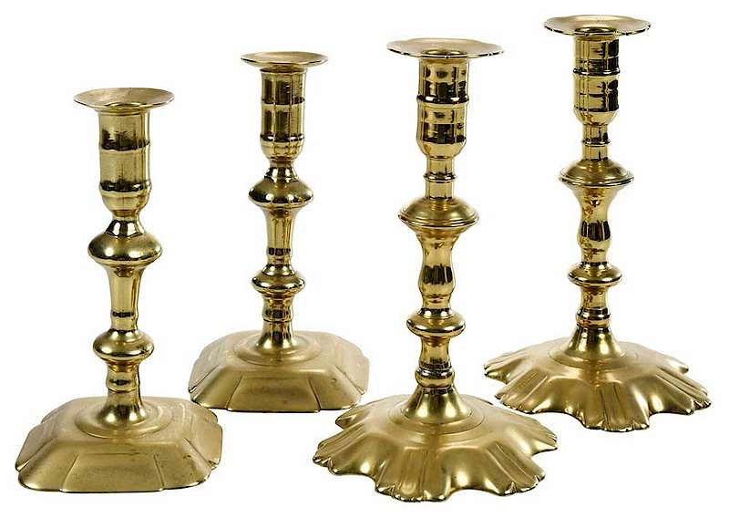 Appraisal: Two Pairs Georgian Brass Candlesticks British th century one pair