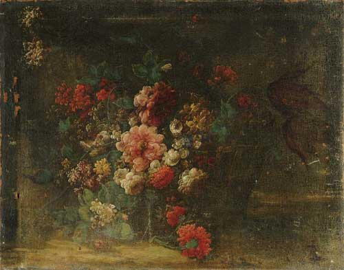 Appraisal: UNSIGNED European th Century BASKET OF FLOWERS Unframed early oil