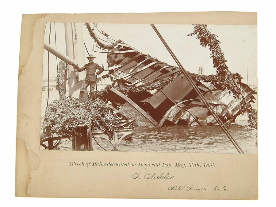 Appraisal: PHOTOGRAPH OF THE WRECK OF THE USS MAINE Photograph mounted