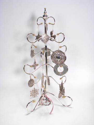 Appraisal: Sterling silver Christmas tree amp ornaments tall with fifteen branches