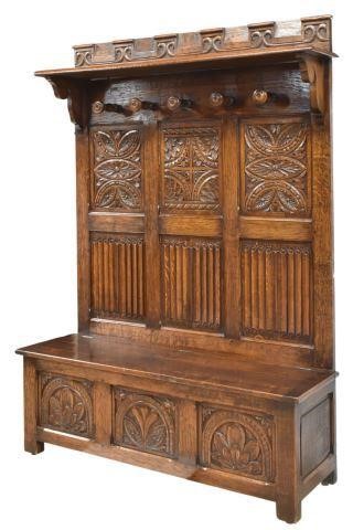 Appraisal: Spanish Renaissance Revival carved oak hall tree th c carved