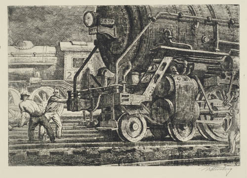 Appraisal: HARRY STERNBERG Locomotives Etching x mm x inches full margins