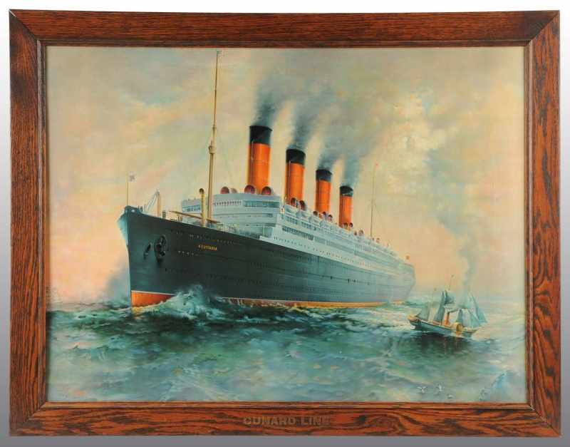 Appraisal: Tin Cunard Line Ship Advertising Sign Description Beautiful image of