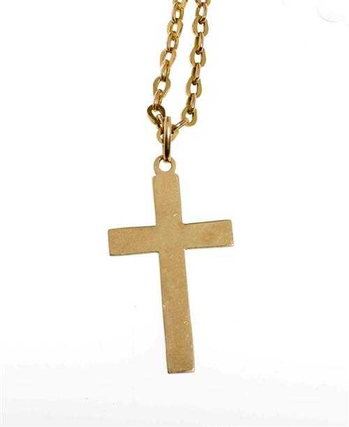 Appraisal: GOLD SAUTOIR WITH A CROSS PENDANT Pink gold g Half-solid