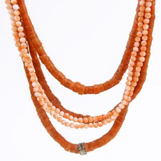 Appraisal: Grouping of Two Vintage Coral Beaded Necklaces Grouping of Two