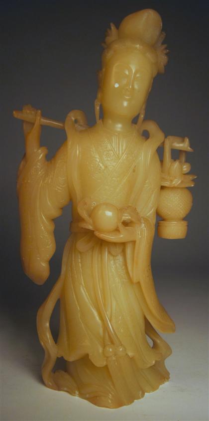 Appraisal: Tall Chinese soapstone carving of a female beauty late th