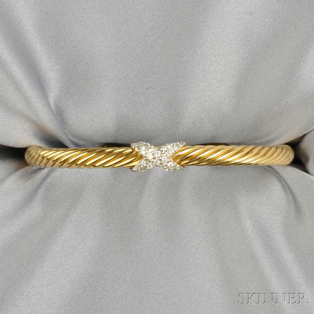 Appraisal: kt Gold and Diamond Bangle David Yurman the cable bracelet