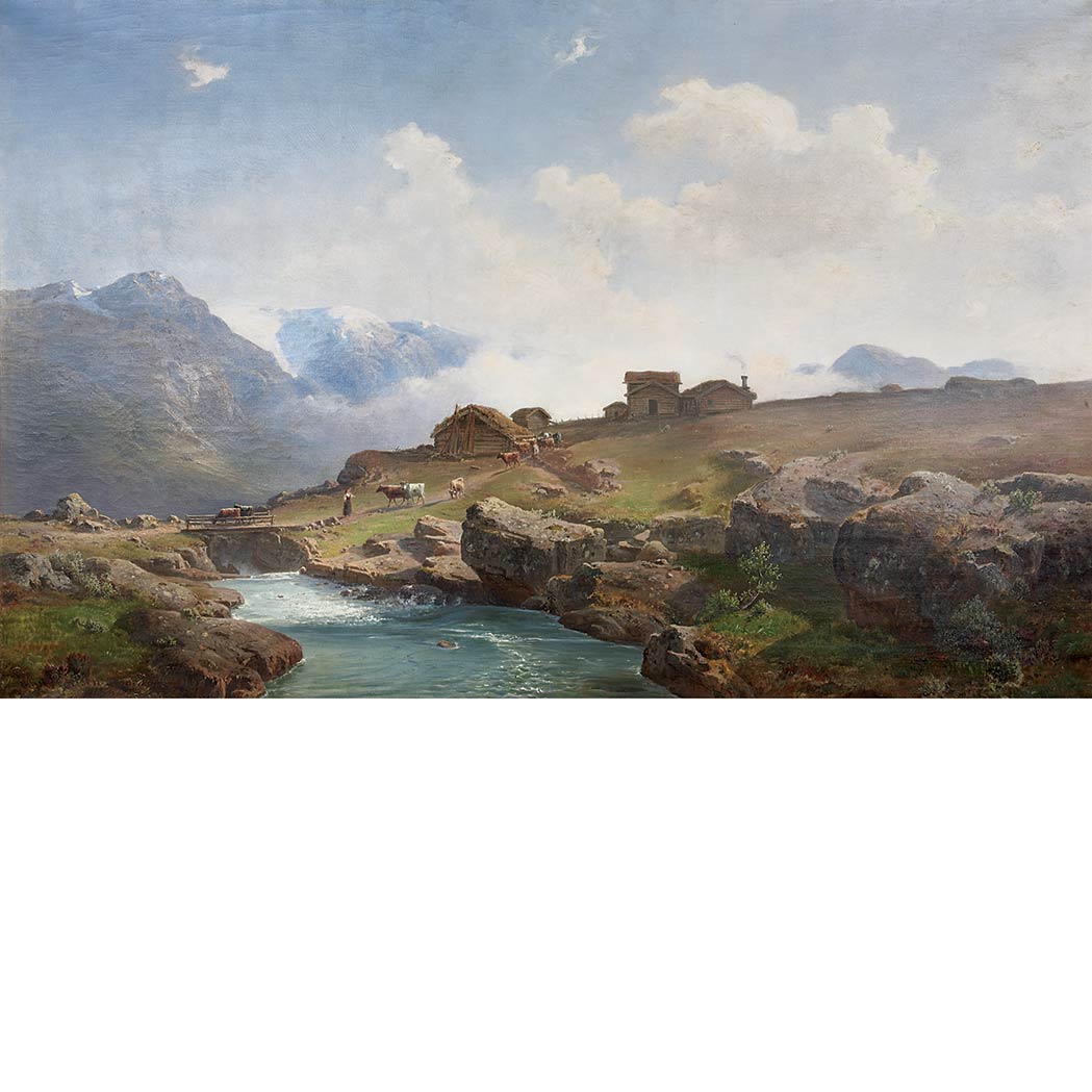 Appraisal: Christian Delphin Wexelsen Norwegian - Cattle Crossing a Mountain Stream