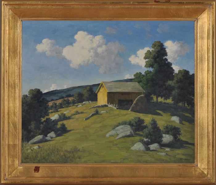 Appraisal: BERTRAM G BRUESTLE AMERICAN - A YELLOW BARN Oil on