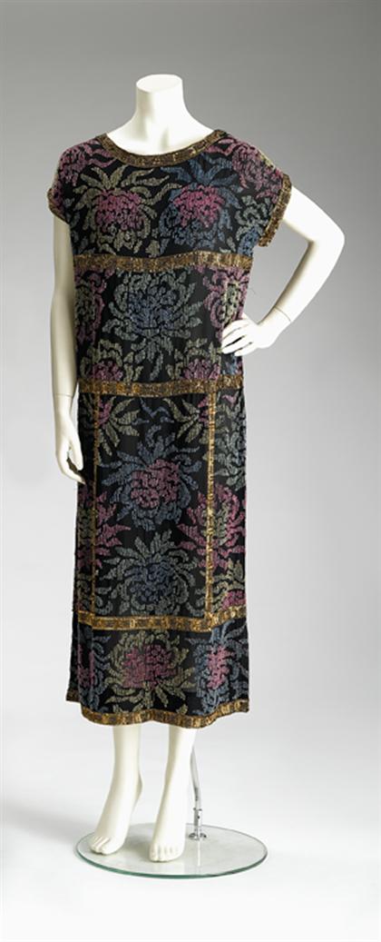 Appraisal: Art Deco beaded dress s Silk straight caftan sheath with