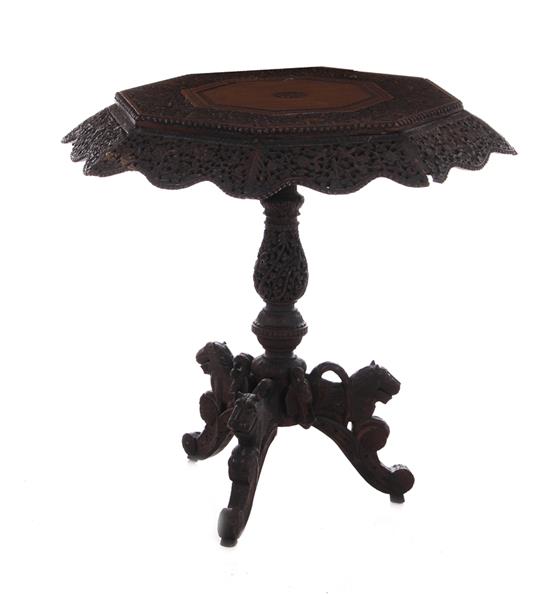 Appraisal: Anglo-Indian carved hardwood occasional table last half th century octagonal