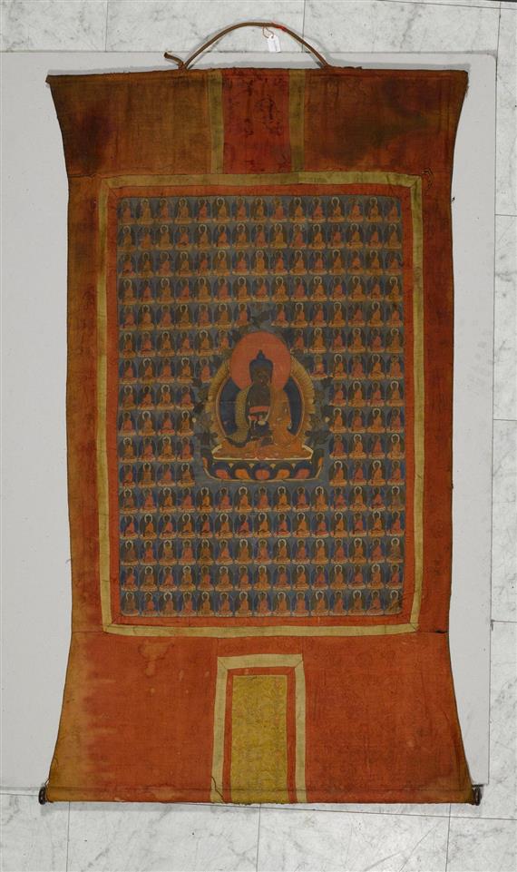 Appraisal: TANGKA OF SHAKYAMUNI IN MEDITATION Tibet th c x cm