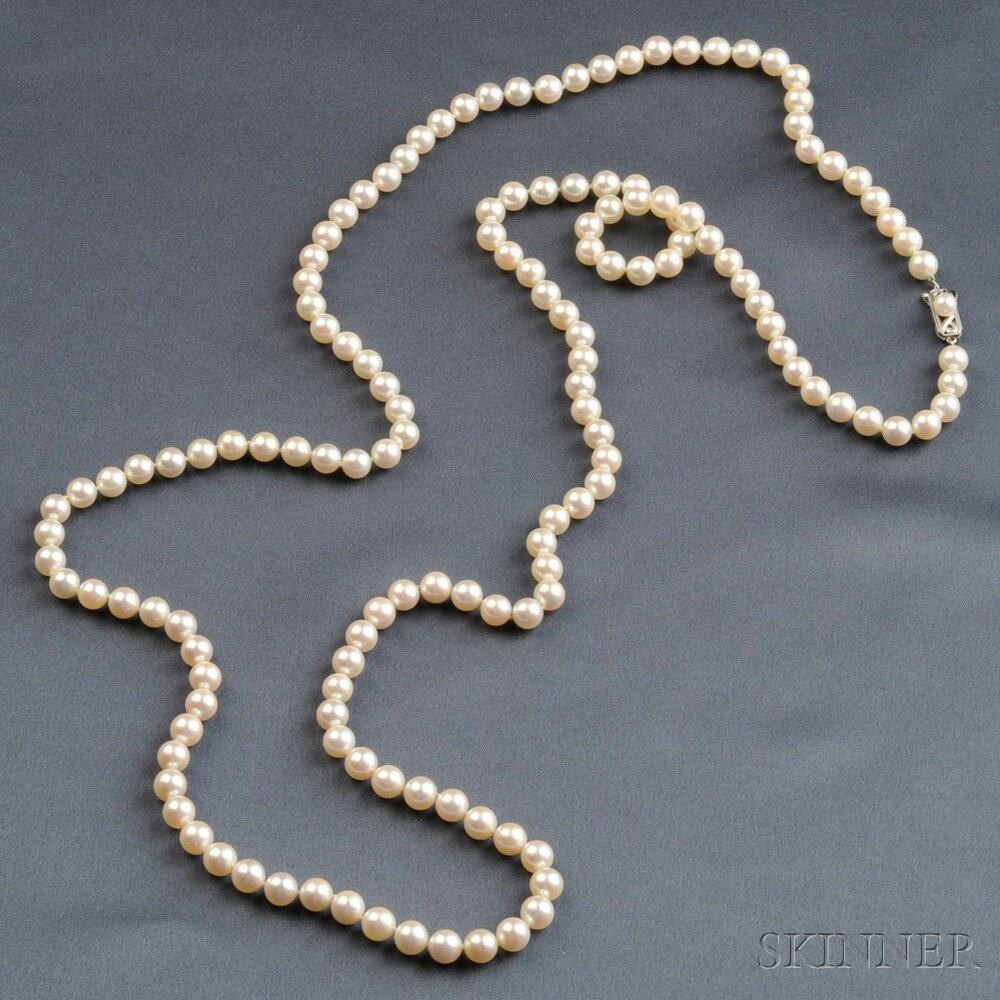 Appraisal: Cultured Pearl Necklace Mikimoto composed of white cultured pearls with