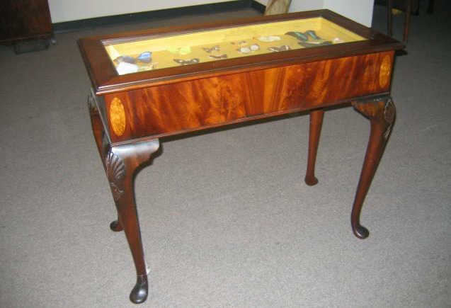 Appraisal: ENGLISH MAHOGANY VITRINE TABLE Rectangular hinged top inset with beveled