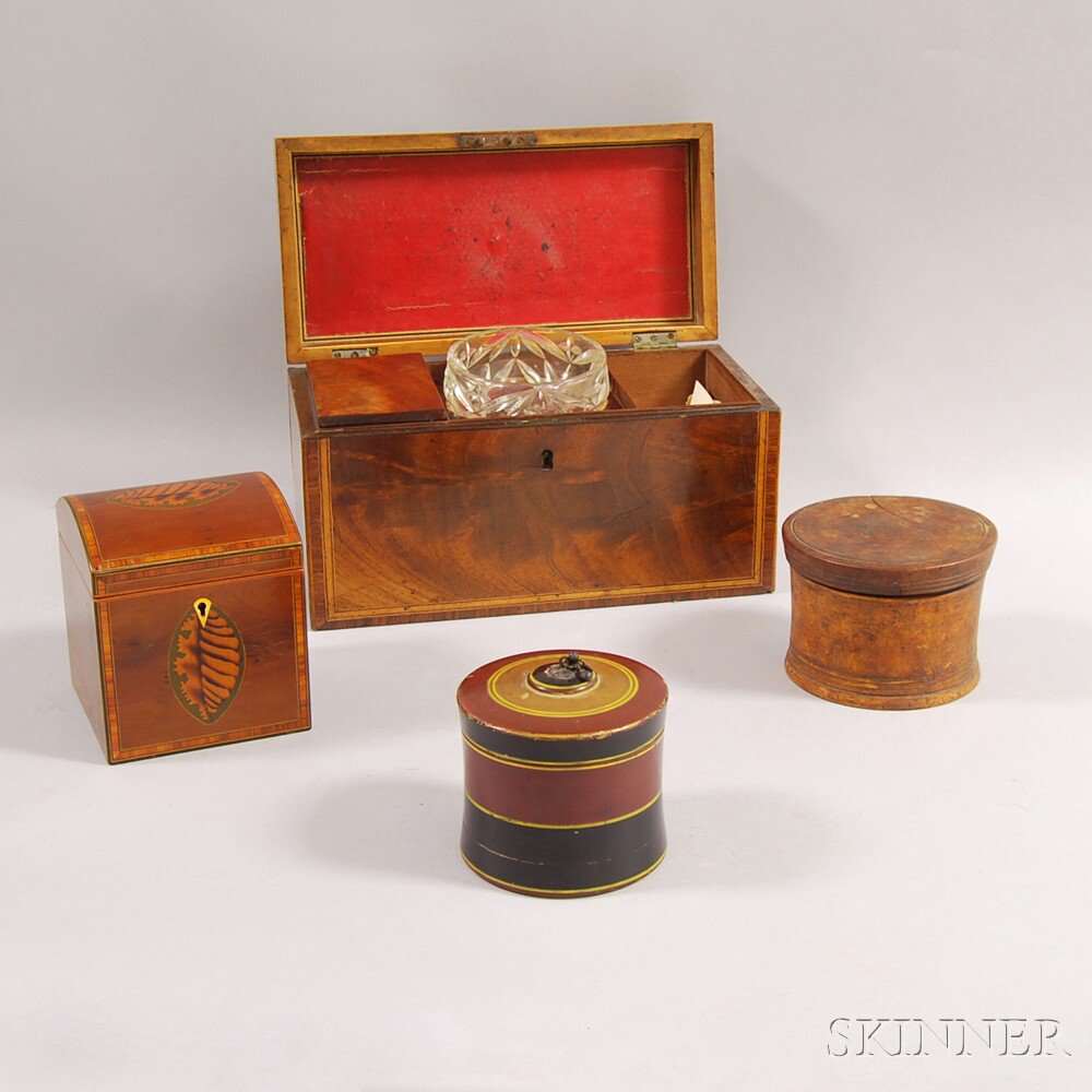 Appraisal: Two Georgian Tea Caddies and Two Turned Boxes th and