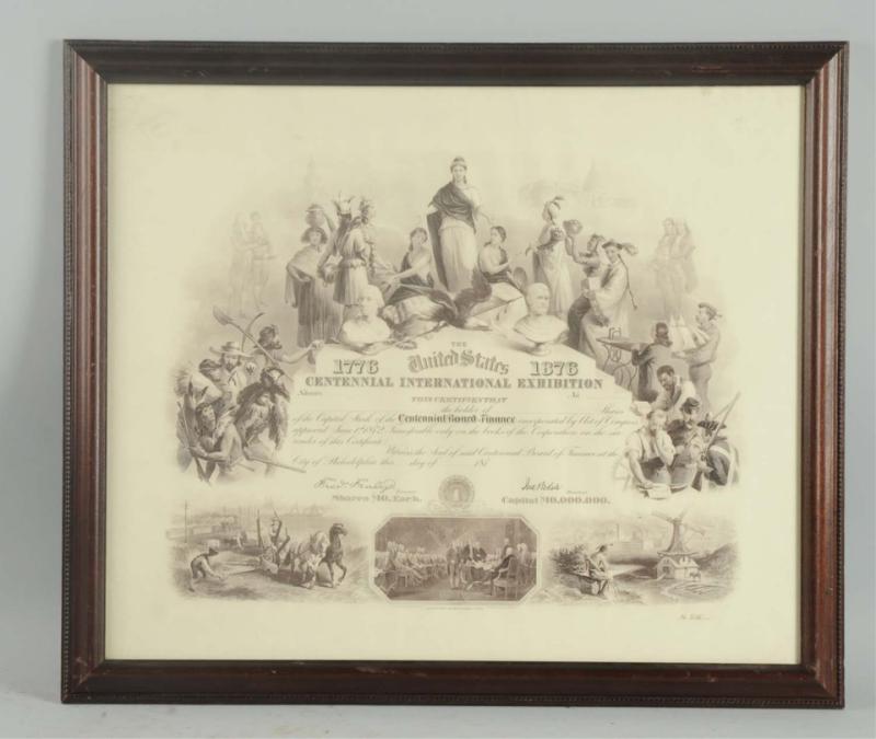 Appraisal: This framed Centennial International Stock Certificate is in great shape