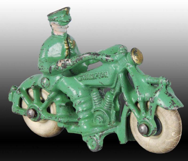 Appraisal: Lot of Cast Iron Motorcycle Toys Description Includes Champion solo