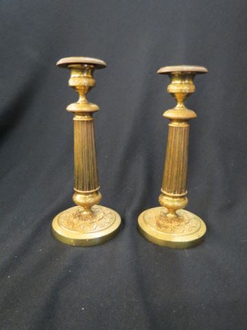 Appraisal: Pair of th Century Brass Candlesticks floral bases to column