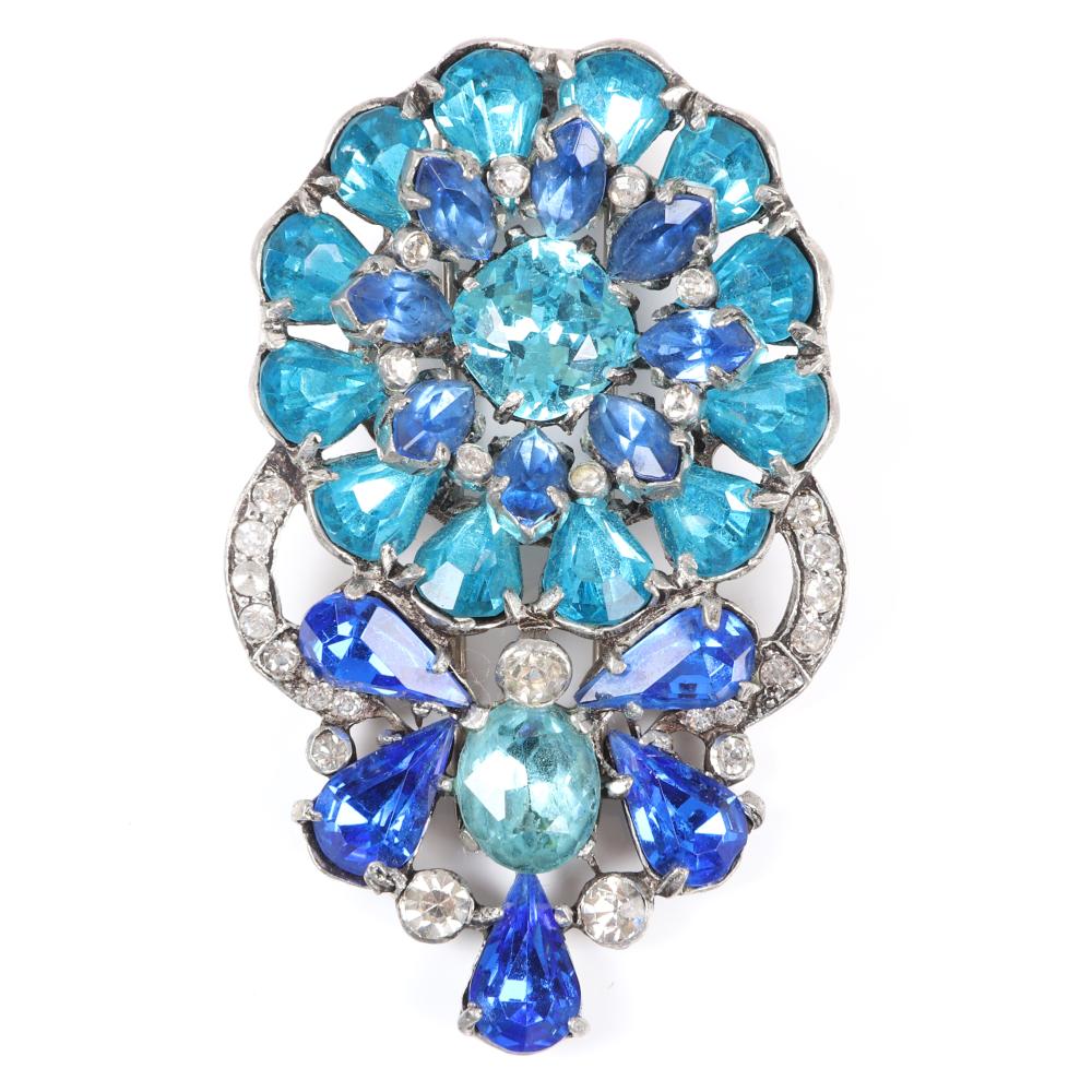 Appraisal: EISENBERG ORIGINAL FLOWER FUR CLIP IN AQUA AND COBALT BLUE