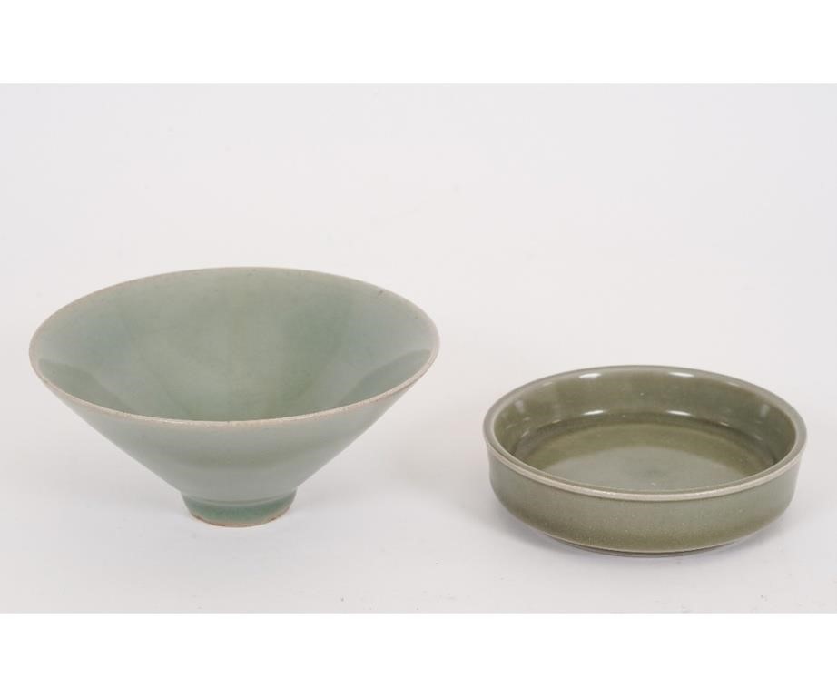 Appraisal: Two Chinese green bowls Tallest h x dia Condition Wear