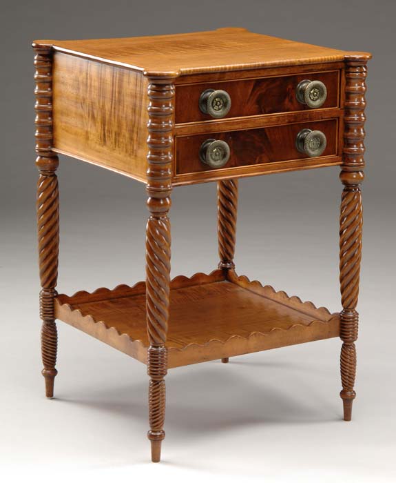 Appraisal: FINE TWO DRAWER CARVED LEG STAND The shaped corner square