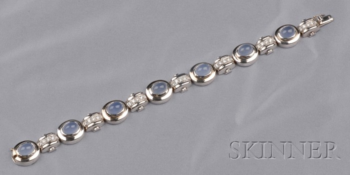 Appraisal: kt White Gold Blue Chalcedony and Diamond Bracelet set with