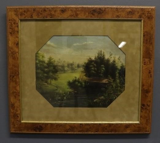 Appraisal: Country bridge landscape in the manner of George Cope th