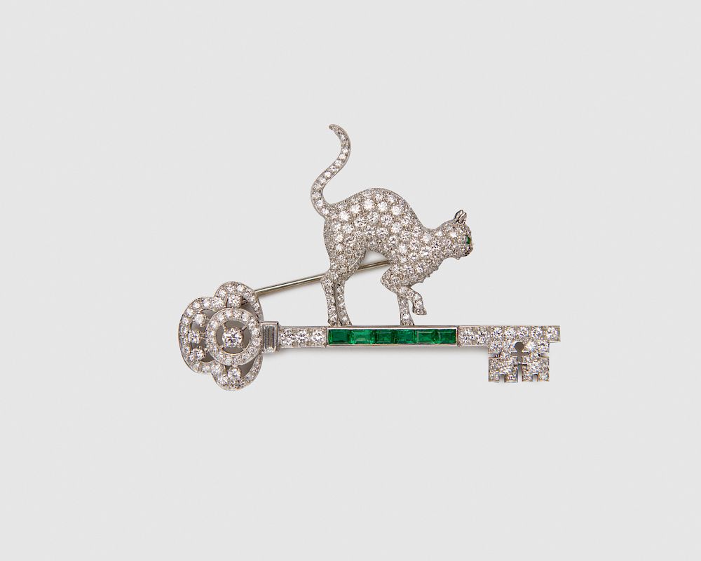 Appraisal: Platinum Diamond and Emerald Brooch Platinum Diamond and Emerald Brooch