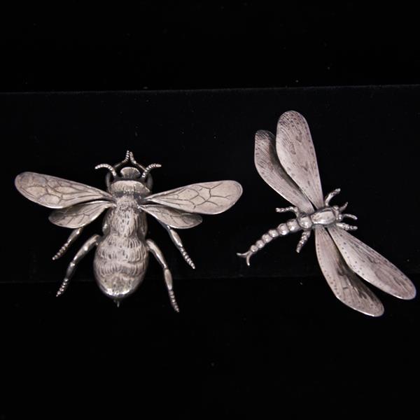 Appraisal: Cini pc Sterling Silver Dragonfly Bee Insect Figural Brooch Pins