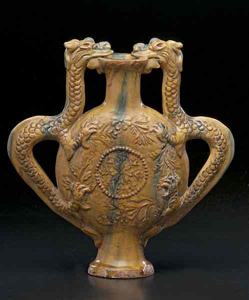 Appraisal: Chinese Ceramic Vase with Dragon Handles China A ceramic vase