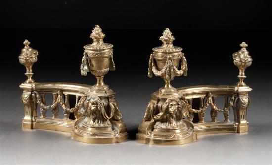 Appraisal: Pair of Louis XVI style brass chenets late th century