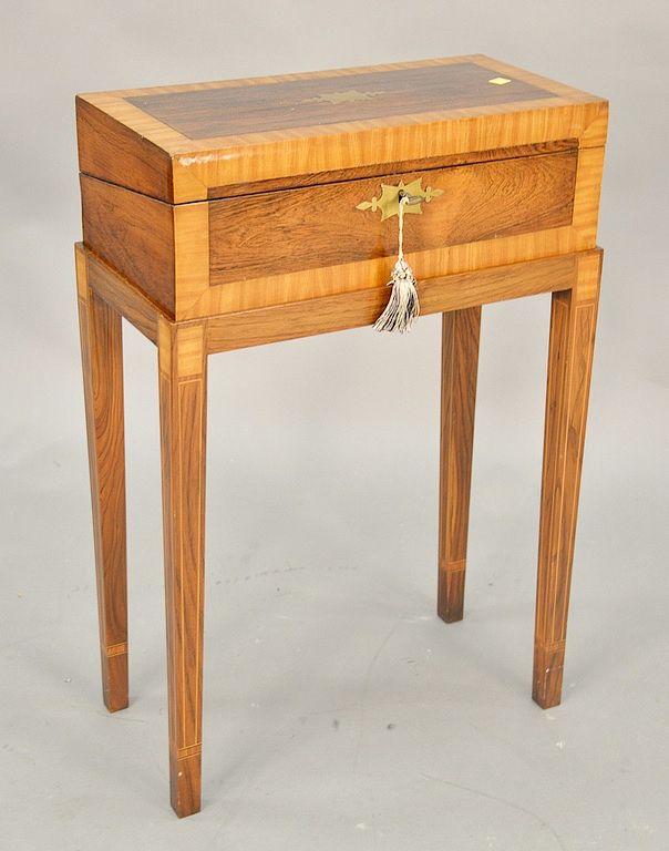 Appraisal: Rosewood banded inlaid lap desk on custom stand with brass