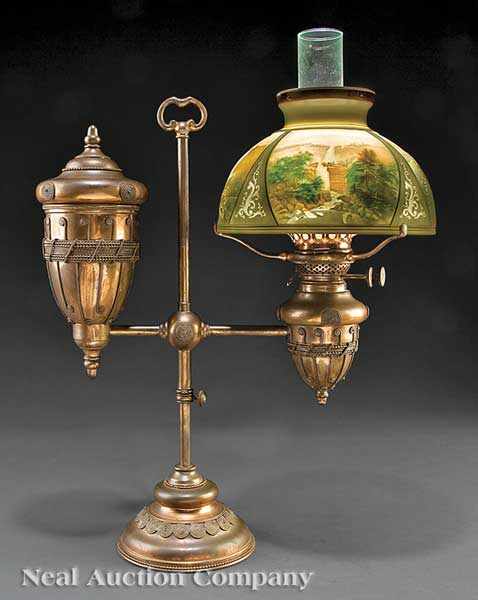 Appraisal: A Tiffany Copper-Plated Brass Student's Lamp with Lithophane Shade unmarked