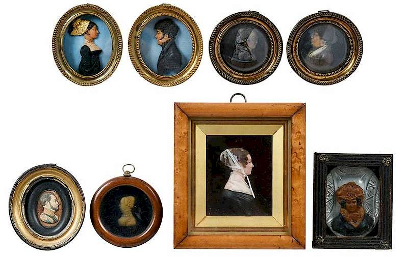 Appraisal: Group of Eight Framed Miniature Wax Portraits Continental possibly th