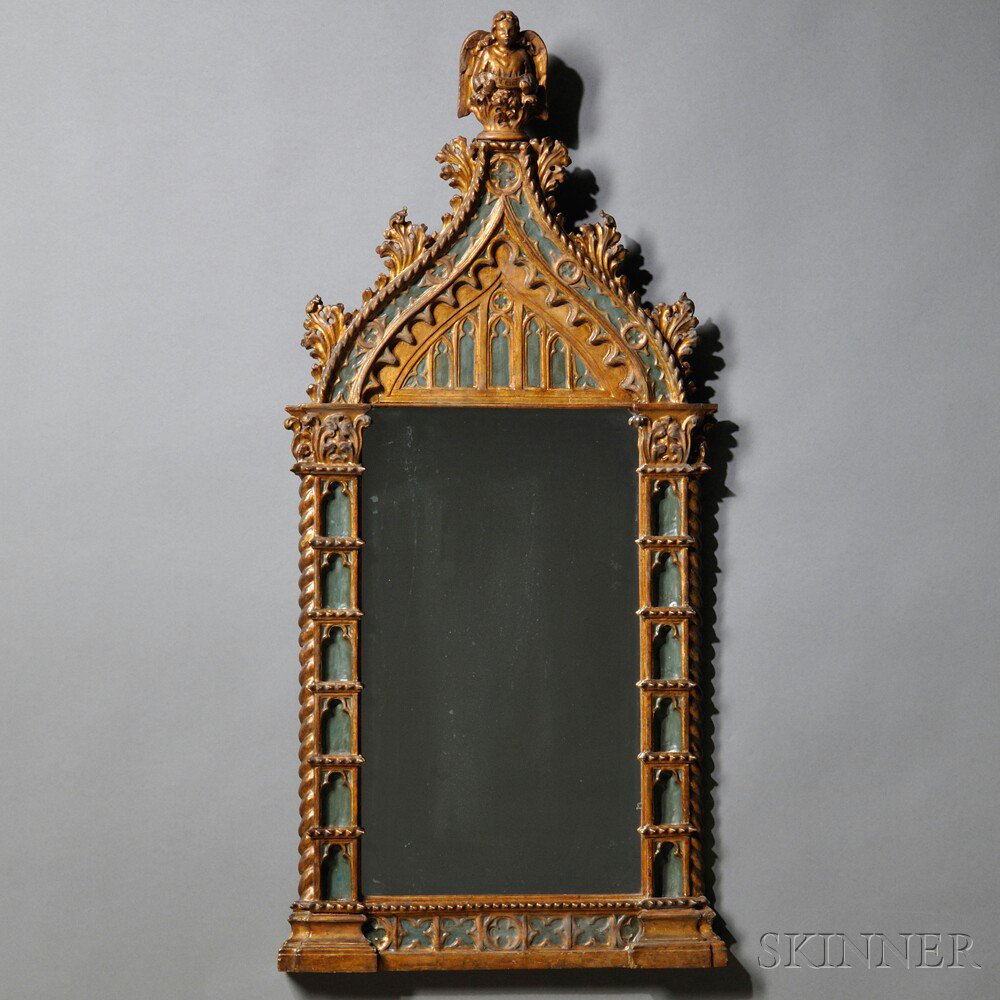 Appraisal: Early Renaissance-style Green-painted and Giltwood Frame Italy th century with