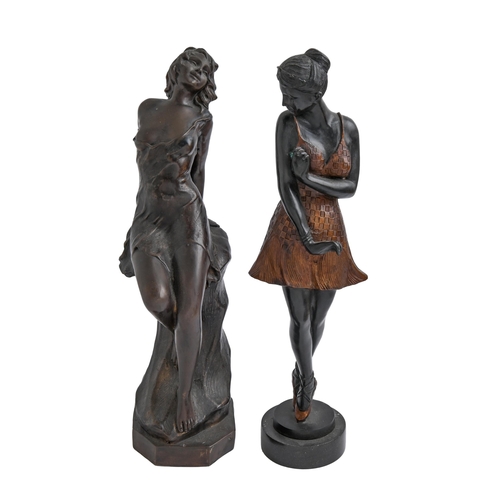 Appraisal: A bronze statuette of a young woman on polished stone