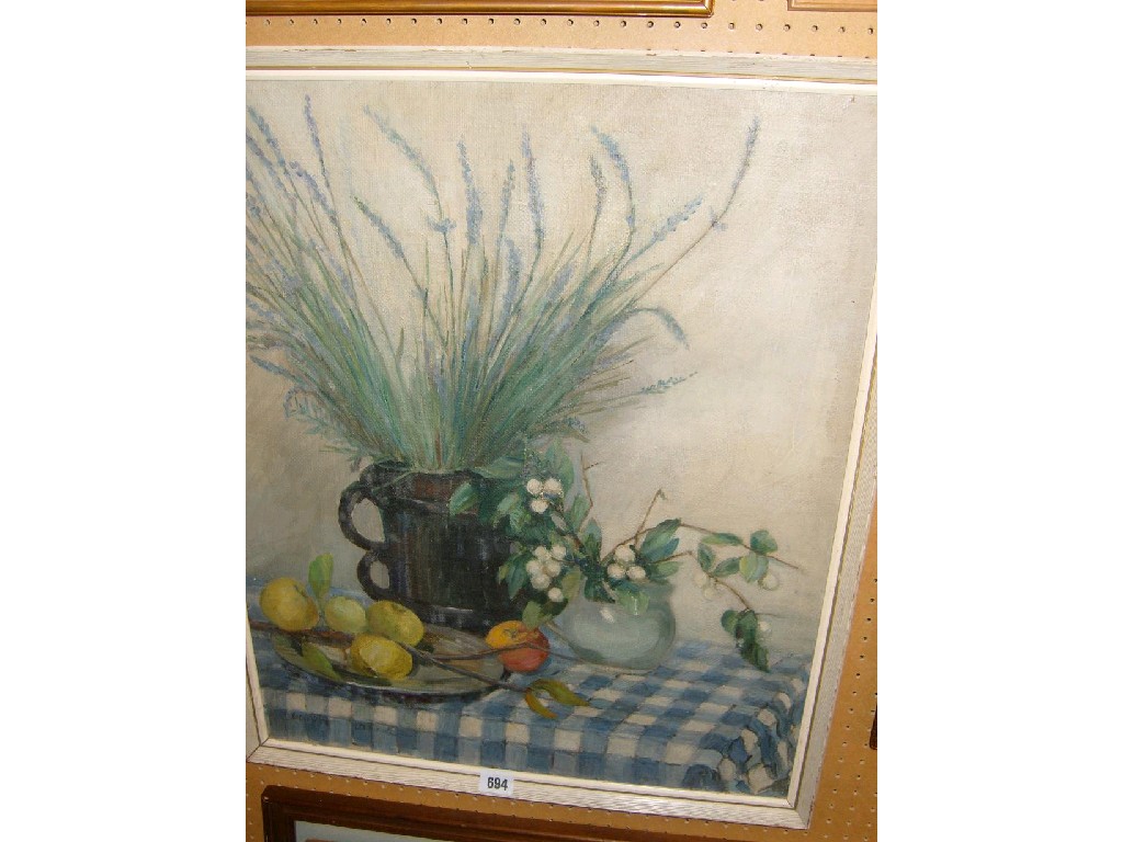 Appraisal: An oil painting on canvas of a still life with