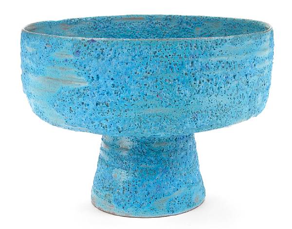 Appraisal: Beatrice Wood American - Pedestal Bowl blue volcanic glazed earthenware