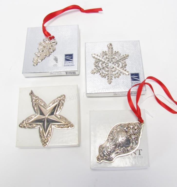 Appraisal: Four Lunt sterling ornaments including Christmas star angel with floral