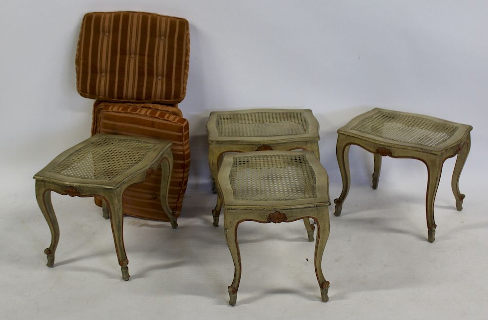 Appraisal: Two Pairs of Louis XV Style Stools From a th