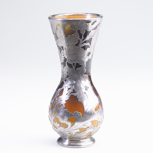 Appraisal: Rookwood Standard glaze silver-overlay vase with floral decoration by Edward