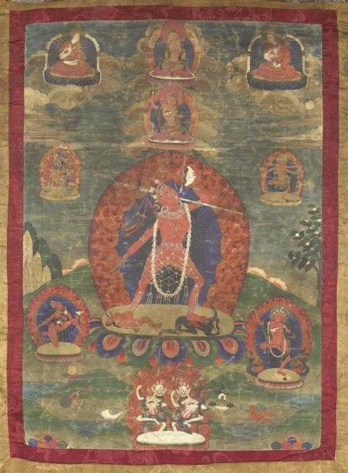 Appraisal: THANGKA DEPICTING SARVABUDDHA-DAKINI NARO-DAKINI Tibet th century x cm Tempera