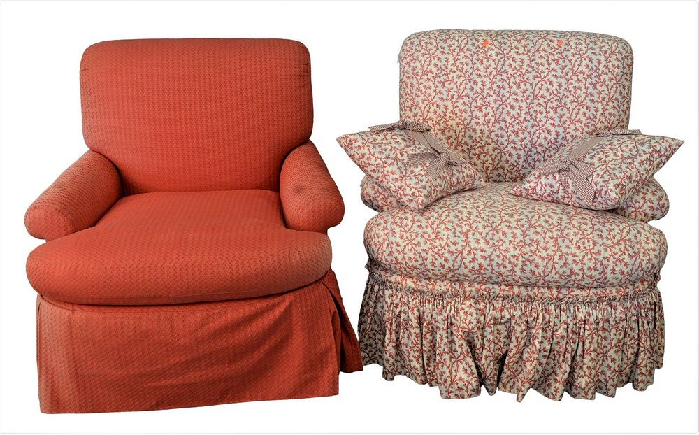 Appraisal: Two Custom Upholstered Arm Chairs one in red upholstery with