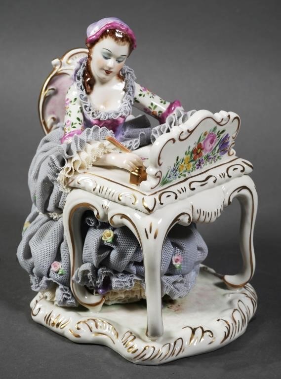 Appraisal: MV Mueller Volkstedt Irish Dresden porcelain lace figurine titled The