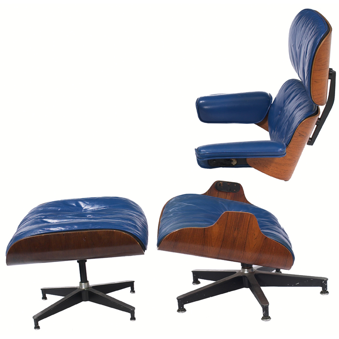 Appraisal: Eames lounge ottoman chair is in two pieces rosewood blue