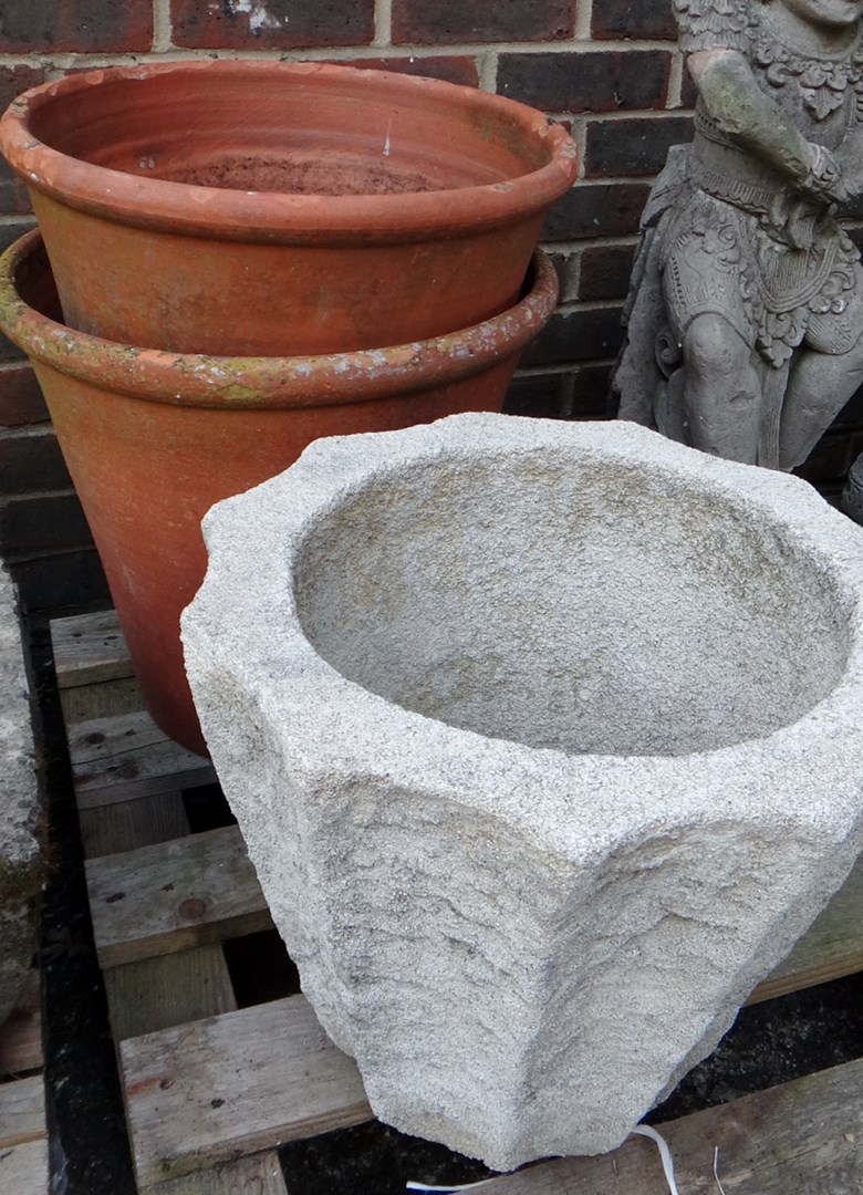 Appraisal: Two large terracotta garden pots cm high together with a