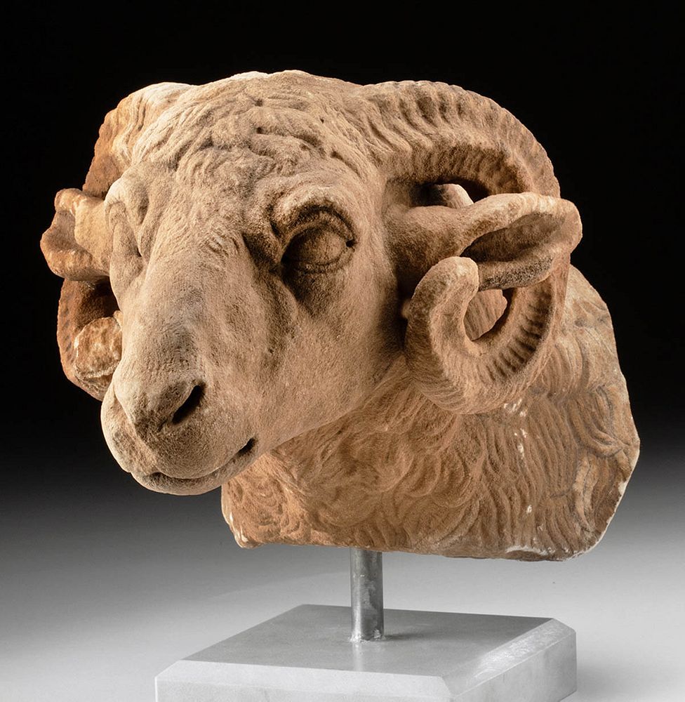 Appraisal: Remarkable Roman Marble Ram's Head Roman Imperial Period ca st