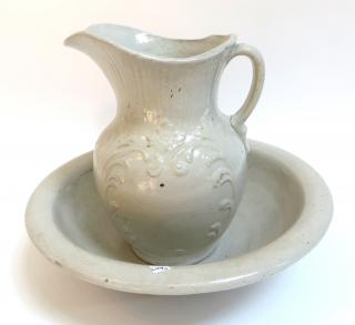 Appraisal: Ceramic Wash Basin Pitcher Ceramic Wash Basin Pitcher In white