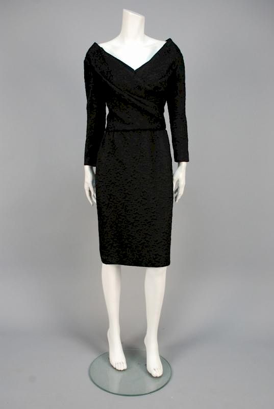 Appraisal: HARDY AMIES SILK CLOQUE DRESS Black with long sleeve wide