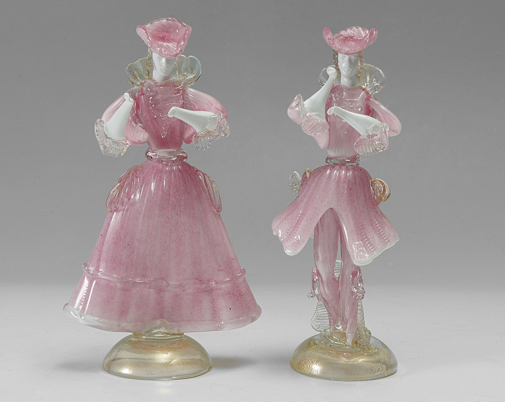 Appraisal: PAIR MURANO GLASS DANCER FIGURINES Mottled pink white and clear